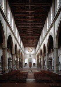 Renaissance: Innenansicht der Basilika Santa Croce, entworfen von Arnolfo di Cambio (1245-1302/1310) 1294. Basilika Santa Croce, Florenz, Italien von Arnolfo di Cambio