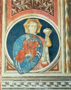 Allegorische Figur der Mäßigung, eine von mehreren Darstellungen der Tugenden, die die militante Gerechtigkeit im Salone del Consiglio umrahmen