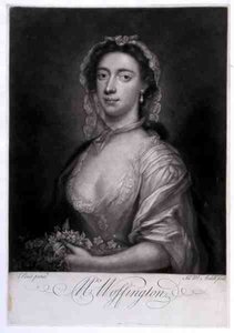 Mrs Woffington, graviert von James McArdell von Arthur (after) Pond