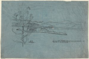 Landschaft mit Dock und zwei Booten von Arthur B. Davies