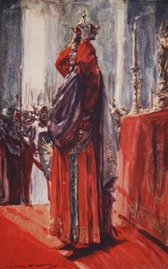 Er erreichte den Altar, wo die Krone lag: Er hob sie auf und setzte sie auf seinen Kopf, Illustration aus 