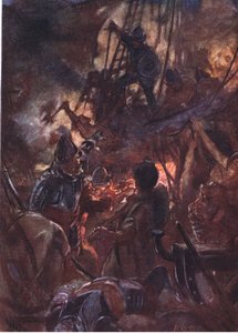 Heftig tobte die Schlacht und lange, Illustration aus Romance of History: The Netherlands, 1920er Jahre von Arthur David McCormick