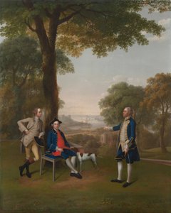 Arthur Holdsworth im Gespräch mit Thomas Taylor und Kapitän Stancombe am Fluss Dart von Arthur Devis