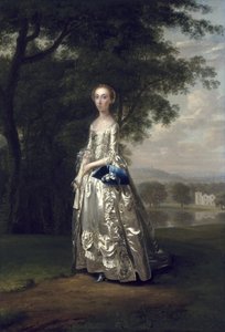 Porträt einer Dame in einer Landschaft von Arthur Devis