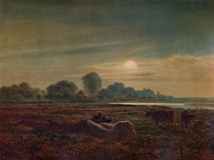 Flusslandschaft bei Mondschein mit Vieh, 1879, 1935