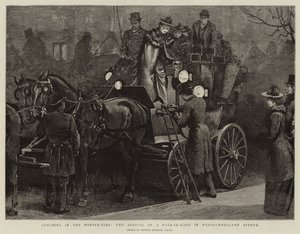 Kutschfahrt im Winter, die Ankunft eines Vierspänners in der Northumberland Avenue von Arthur Hopkins