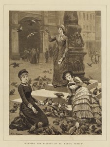 Taubenfütterung auf dem Markusplatz, Venedig von Arthur Hopkins