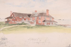 Holzhaus am Wasser, vielleicht eine frühe Idee für Klippen, Manchester, Mass..., ca. 1879