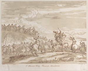 Kavallerie im Angriff, mit einer zentralen Figur auf einem Pferd, die ein Schwert erhebt, 1735 von Arthur Pond