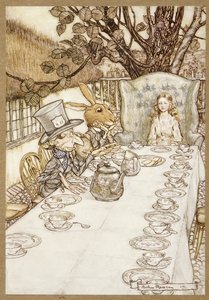 Eine verrückte Teeparty, aus Alice im Wunderland, von Lewis Carroll, veröffentlicht 1907 (Farblithografie) von Arthur Rackham