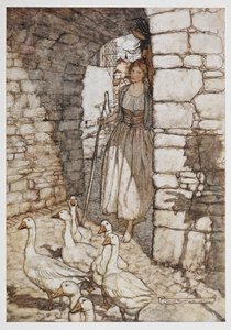 Ein Mädchen mit Gänsen. von Arthur Rackham