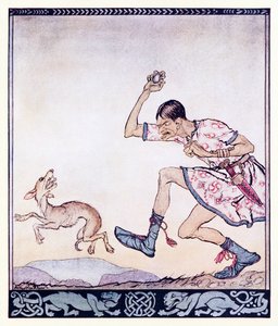Ein Mann, der keine Hunde mochte. Tatsächlich hasste er sie. aus The Birth of Bran in Irish Fairy Tales von Arthur Rackham