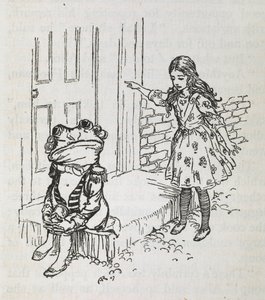 Alice und ein Frosch als Diener verkleidet