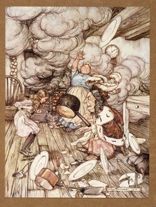 Ein ungewöhnlich großer Kochtopf flog dicht vorbei und hätte ihn fast mitgenommen, aus Alice