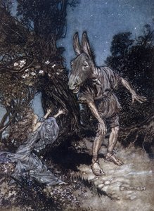 Bottom der Eselköpfige und Titania die Feenkönigin. Illustration von Arthur Rackham für Ein Sommernachtstraum von William Shakespeare von Arthur Rackham