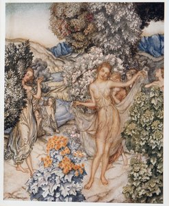 Kommt, gemäßigte Nymphen, und helft, einen Vertrag der wahren Liebe zu feiern, Illustration aus William Shakespeares Der Sturm, veröffentlicht 1926 von Arthur Rackham