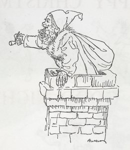 Weihnachtsmann, der einen Schornstein hinunterklettert von Arthur Rackham