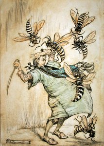 Gullivers Kampf mit den Wespen von Arthur Rackham