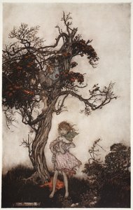 Seine Kinder waren so zerlumpt und wild, als ob sie niemandem gehörten., aus Rip Van Winkle von Washington Irving, veröffentlicht 1910 von Arthur Rackham