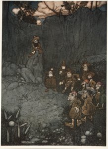 Sein Vater hatte sie in ihren alten holländischen Kleidern beim Kegeln gesehen., aus Rip Van Winkle von Washington Irving, veröffentlicht 1910