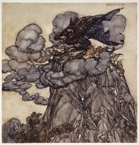Wenn sie verärgert war, braute sie Wolken schwarz wie Tinte, saß in ihrer Mitte wie eine dickbauchige Spinne in ihrem Netz; wenn diese Wolken brachen, wehe den Tälern!, aus Rip Van Winkle