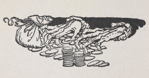 Illustration von Scrooges Händen, die Geld zählen von Arthur Rackham