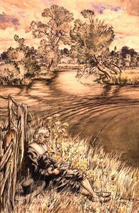 Izaak Walton lehnt an einem Zaun, eine Serie von Illustrationen aus Izaak Waltons 