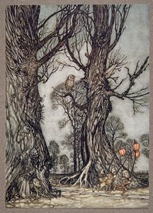 Fackelträger laufen vorneweg und tragen Winterkirschen, aus Peter Pan in Kensington Gardens von J M Barrie, veröffentlicht 1906