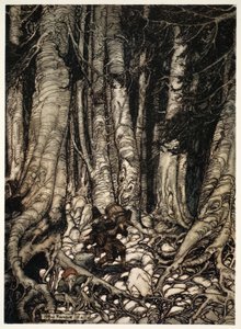 Sie halfen sich gegenseitig und kletterten eine enge Schlucht hinauf., aus Rip Van Winkle von Washington Irving, veröffentlicht 1910