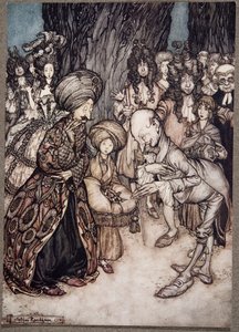 Mein Herr Herzog, sagte der Arzt begeistert, ich habe die Ehre, Eurer Exzellenz mitzuteilen, dass Eure Gnaden verliebt sind.., aus Peter Pan in Kensington Gardens von J. M. Barrie, veröffentlicht 1906 von Arthur Rackham