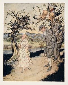Im Zwielicht schlendernd, aus Die Legende von Sleepy Hollow von Washington Irving (1783 - 1859), veröffentlicht 1928 von Arthur Rackham