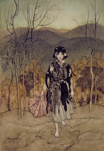 Sie ging weiter und weiter und weiter, Catskin, Illustration aus Englische Märchen, nacherzählt von F.A Steel, 1918 von Arthur Rackham