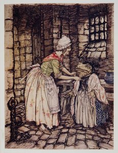 Sie arrangierte das Tuch mit einem professionellen Faltenwurf und band die Bänder der rostigen Haube unter seinem Kinn, aus Wind in den Weiden von Kenneth Grahame (1859 - 1932), veröffentlicht 1940