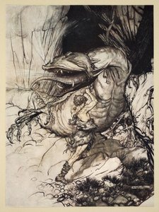 Siegfried tötet Fafner, Illustration aus 