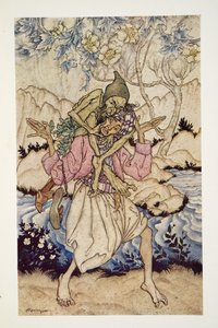 Sinbad trug den Alten Mann vom Meer auf seinen Schultern, aus The Arthur Rackham Fairy Book, veröffentlicht 1933 von Arthur Rackham