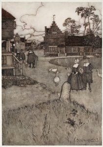 Einige der Häuser der ursprünglichen Siedler (aus Rip Van Winkle von Washington Irving) von Arthur Rackham