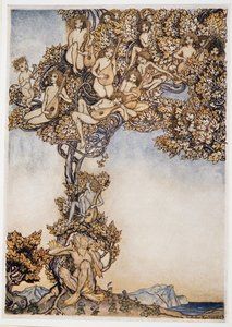 Manchmal werden tausend klingende Instrumente um meine Ohren summen, Illustration aus William Shakespeares Der Sturm, veröffentlicht 1926 von Arthur Rackham