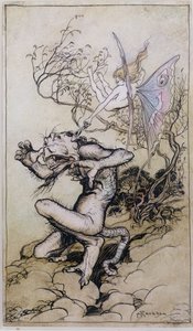 Sprite und Monster, eine Illustration aus Geschichten aus Shakespeare von Charles (1775-1834) und Mary Lamb (1764-1847) 1909 von Arthur Rackham