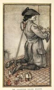 Schneider von Lilliput messen Gulliver, Illustration aus Gullivers Reisen von Jonathan Swift, von Arthur Rackham von Arthur Rackham