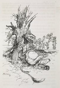 Der Greif, der an einem Baum sitzt von Arthur Rackham