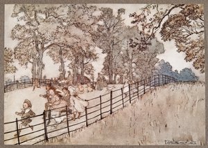Der Buckel, der Teil des Broad Walk ist, wo alle großen Rennen stattfinden, aus Peter Pan in Kensington Gardens von J M Barrie, veröffentlicht 1906