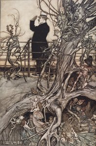 Die Kensington-Gärten sind in London, wo der König lebt, aus Peter Pan in Kensington Gardens von J. M. Barrie, veröffentlicht 1906 von Arthur Rackham