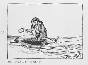 Der Affe und der Delfin, Illustration aus Äsops Fabeln, veröffentlicht von Heinemann, 1912 von Arthur Rackham