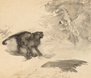 Der Papagei und die Katze (Skizze für "Gute Nacht" von Eleanor Gates) von Arthur Rackham