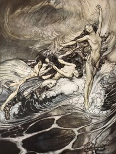 Die Rheintöchter erlangen den Ring und tragen ihn triumphierend davon, Illustration aus 
