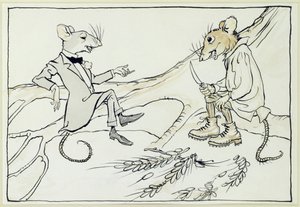 Die Stadtmaus und die Landmaus, Illustration aus Äsops Fabeln, veröffentlicht 1912 von Arthur Rackham