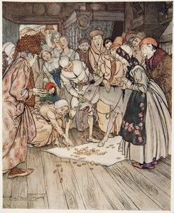 Der Tischlein-deck-dich, der Goldesel und der Knüppel aus dem Sack, aus Brüderchen & Schwesterchen und andere Märchen der Brüder Grimm, veröffentlicht 1917