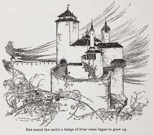 Das von Dornen umgebene Schloss aus Dornröschen von Arthur Rackham