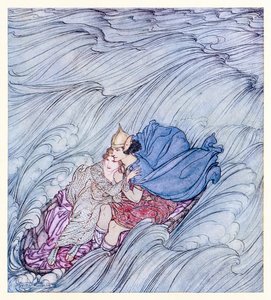 Die Wellen aller Welten schienen in einem riesigen grünen Teppich an ihnen vorbeizuwirbeln aus Becuma of the White Skin in Irish Fairy Tales