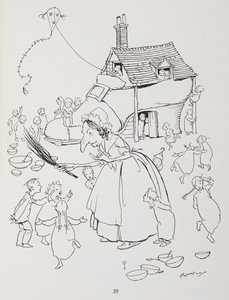Es war eine alte Dame, die in einem Schuh lebte. Frau mit einem Schuhhaus und vielen Kindern von Arthur Rackham